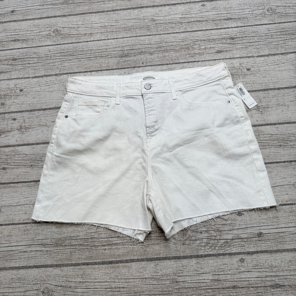 NEW Old Navy Shorts Women's 14 White Denim Classic Fit High Rise Cut Off Summer